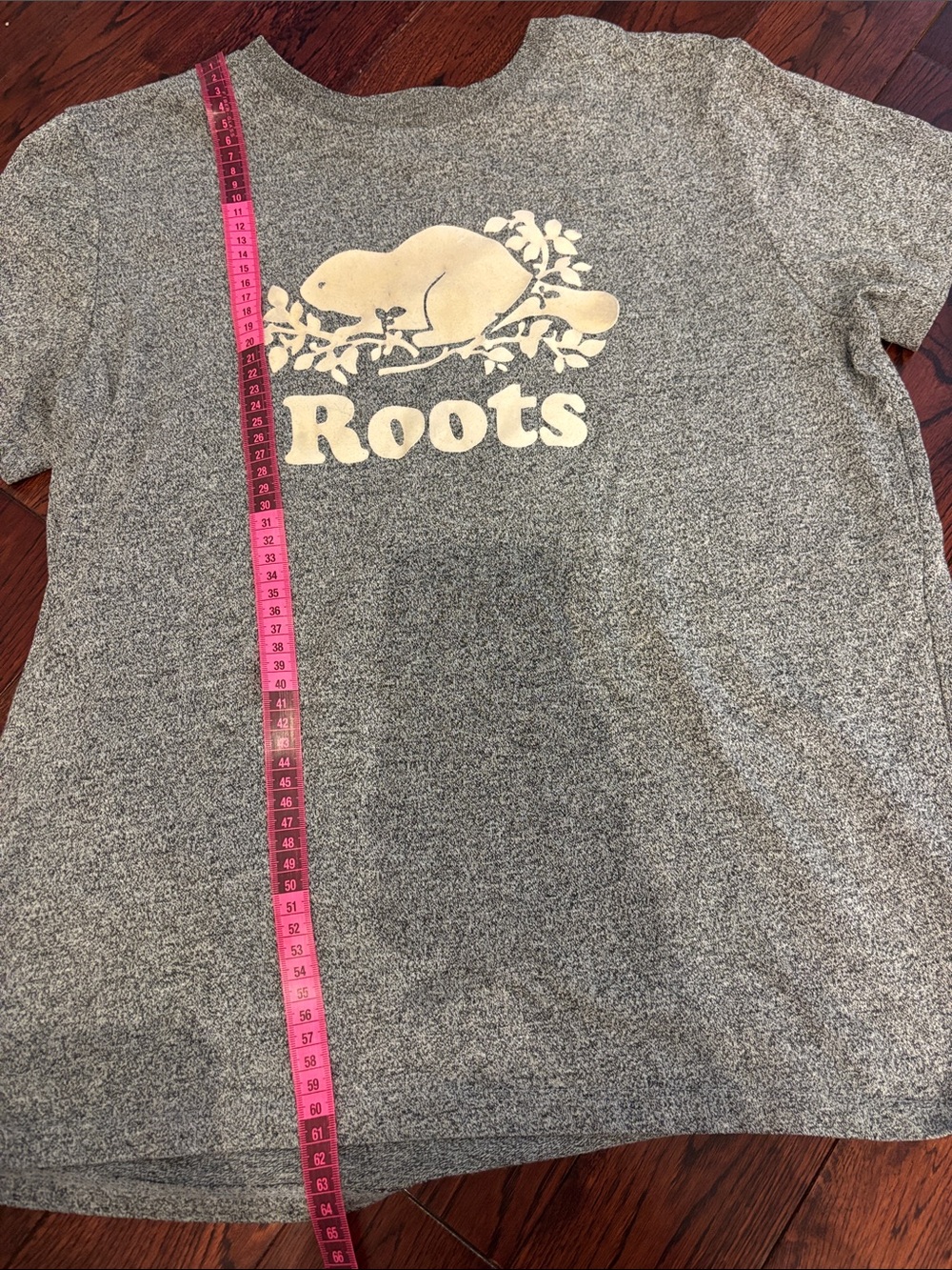 Roots Gray Heather Tee with Cream Logo Graphic